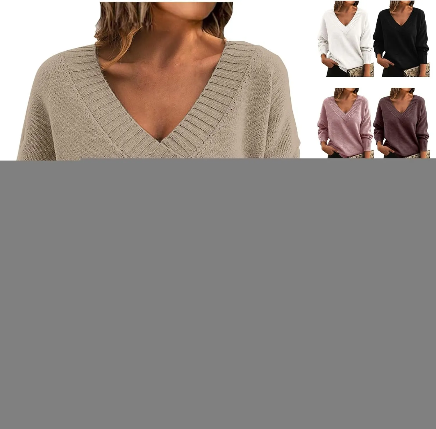 ZWRXW Women's Oversized Sweaters Sexy V Neck Long Sleeve Solid Jumper Cable Knit Loose Fit Pullover Fall Fashion Tops